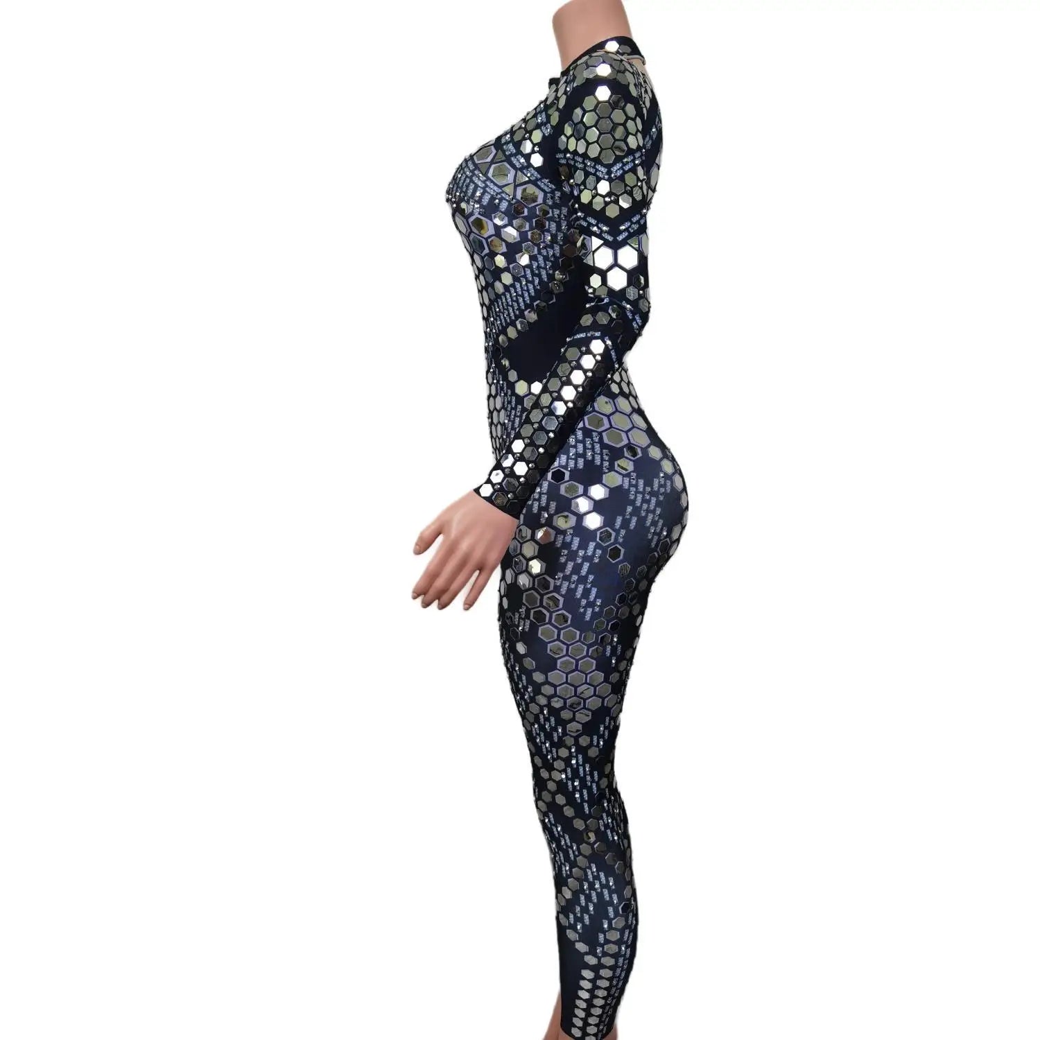 Sequin Long Sleeve Full-Body Rave Bodysuit