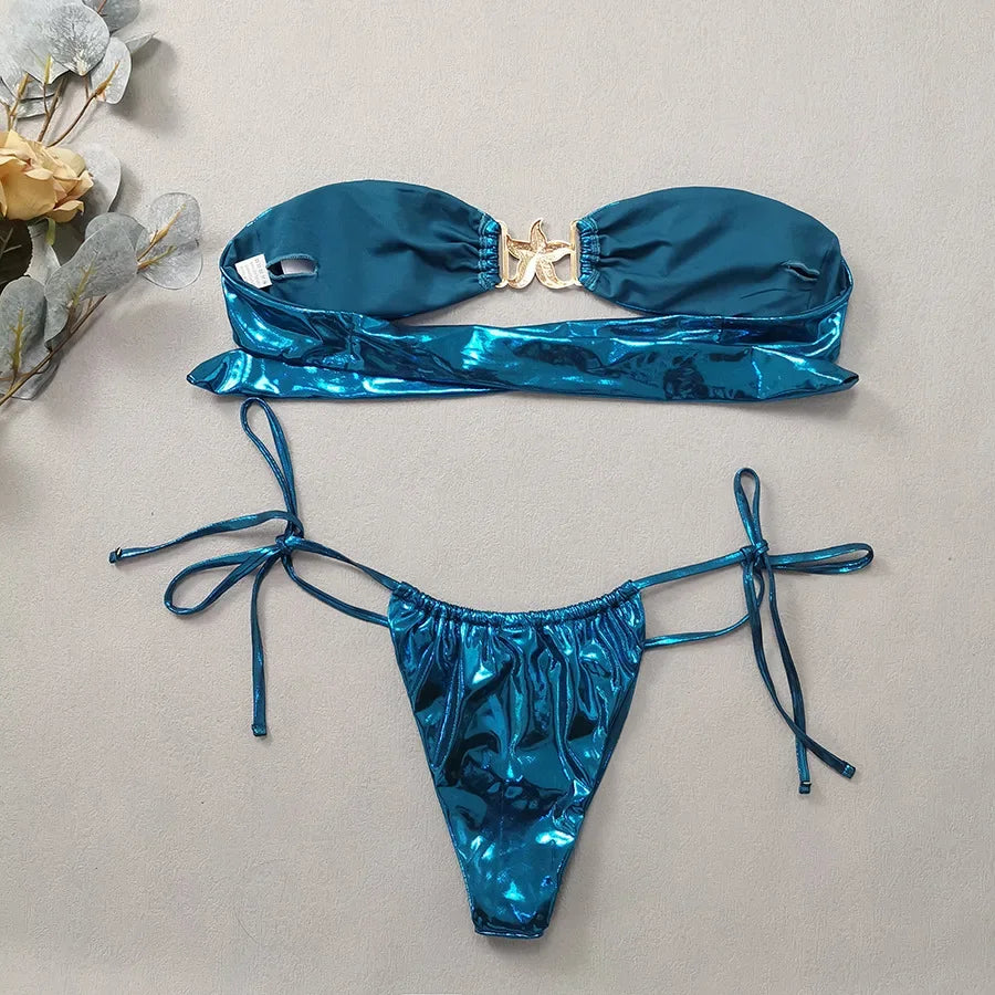 Pink & Blue Mermaid inspired strapless bikini