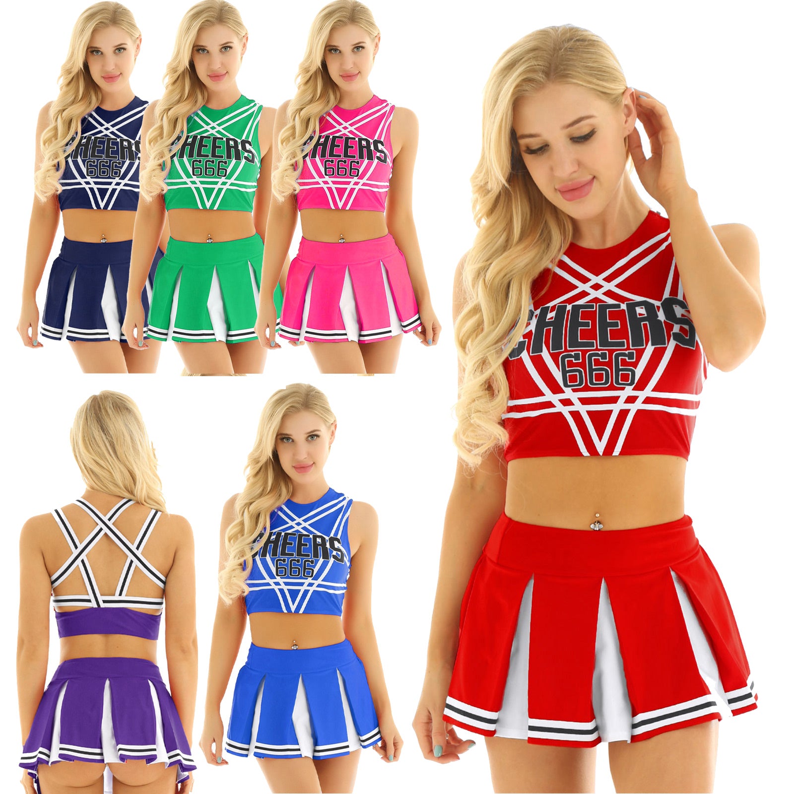 Sexy Cheerleader Costume Crop Tank Top with Mini Pleated Skirt