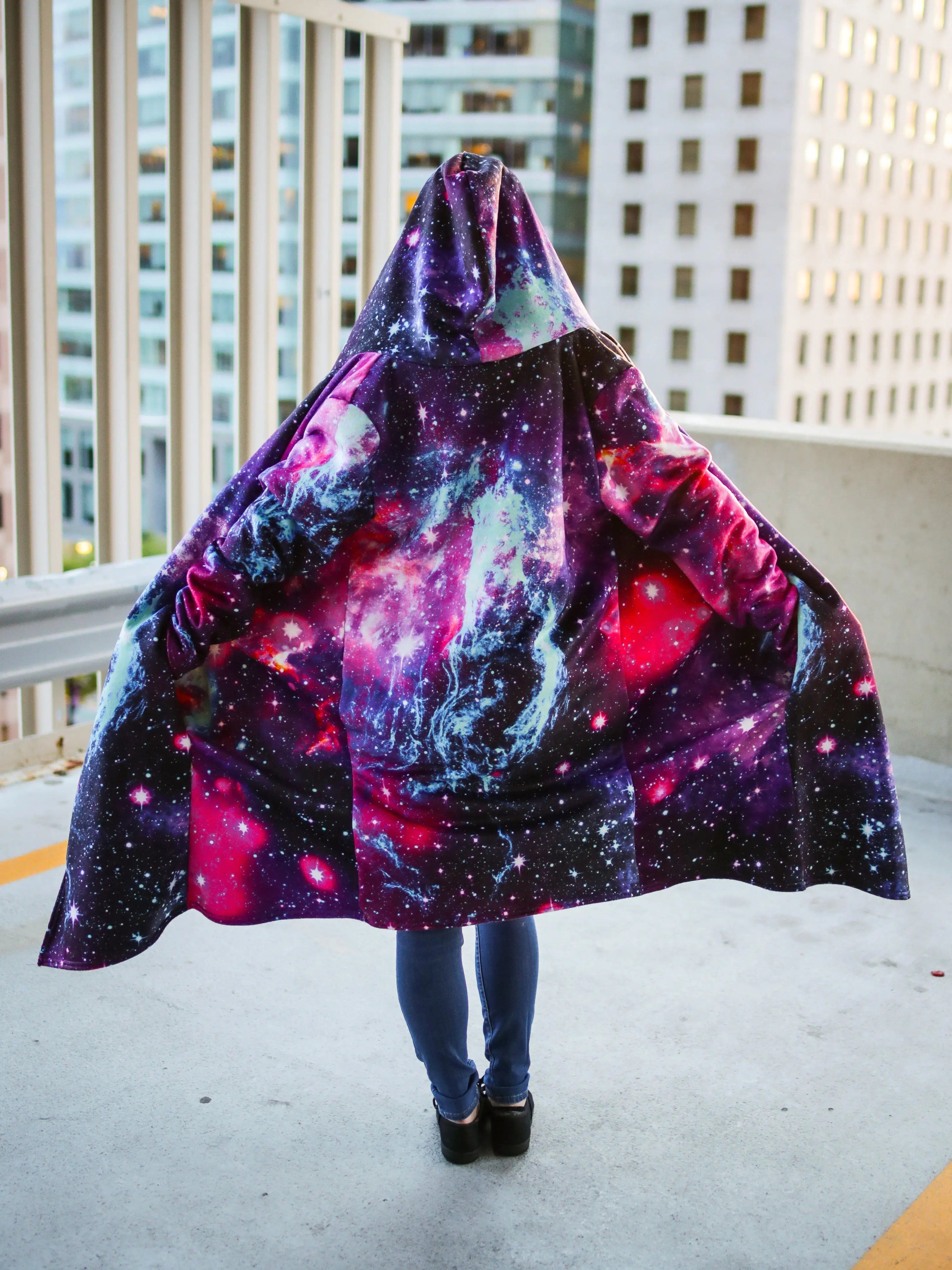 Psychedelic hooded Fleece Lined Cloak