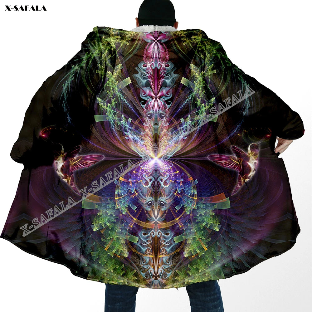 Psychedelic hooded Fleece Lined Cloak