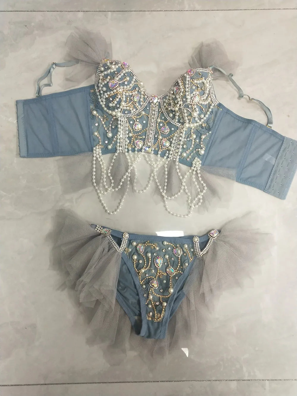 Glamorous Rhinestone Pearl  Rave Outfit