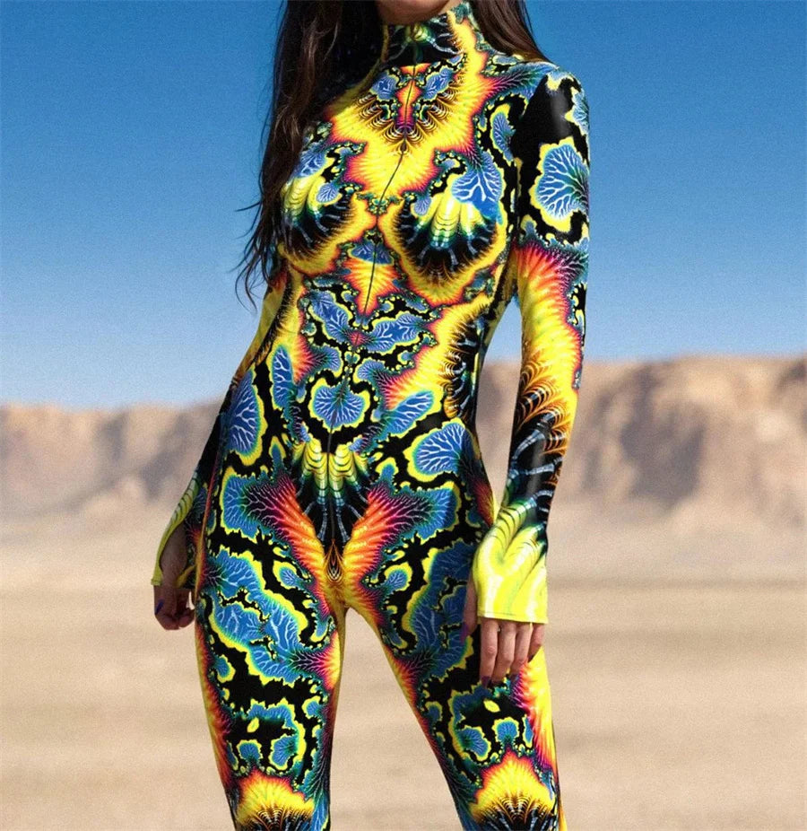 Gilded-Goddess Full-Body Rave Bodysuit