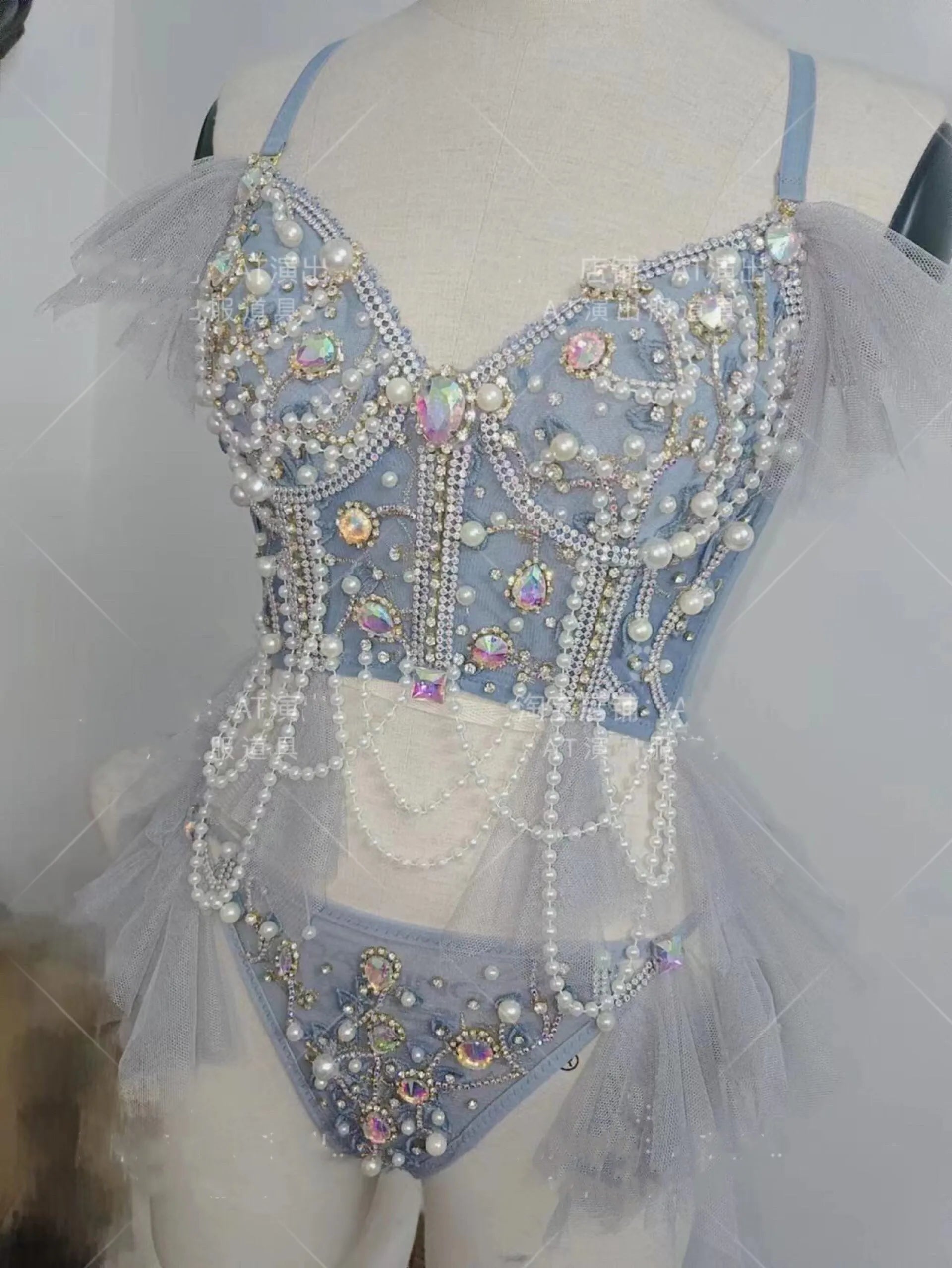 Glamorous Rhinestone Pearl  Rave Outfit