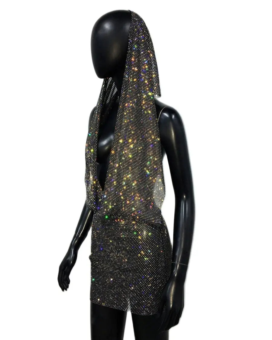 Y2K See Through Mesh  Rhinestone dress