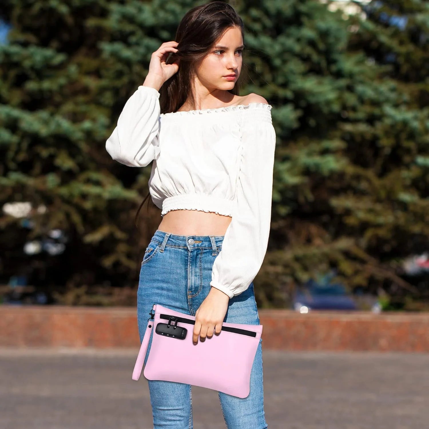 PINK Pouch Bag with Combination Lock