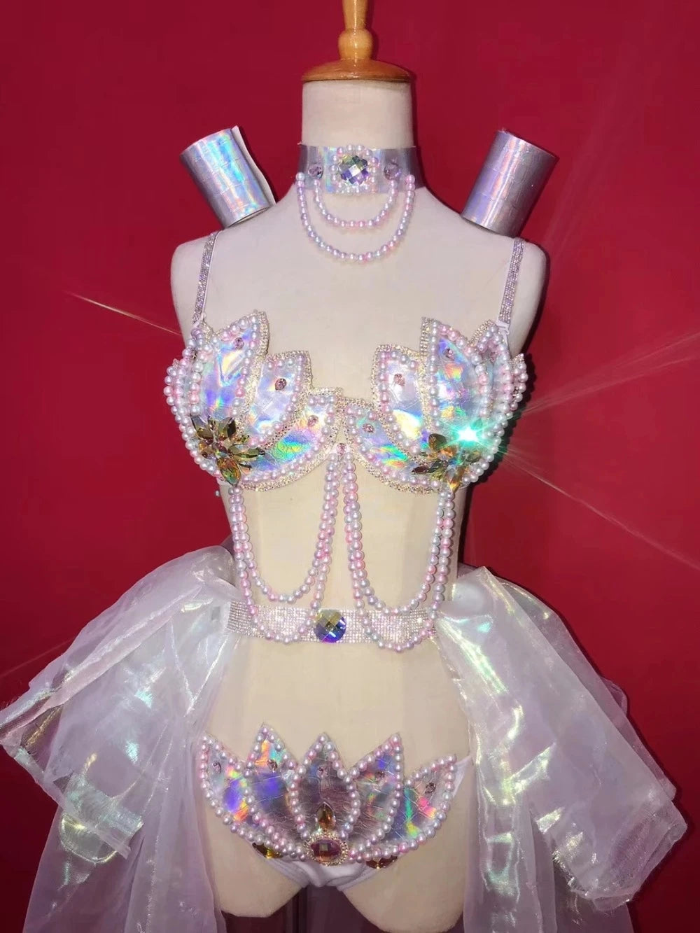 Ocean Enchantment: Mermaid-Inspired Pearl & Rhinestone Rave Set