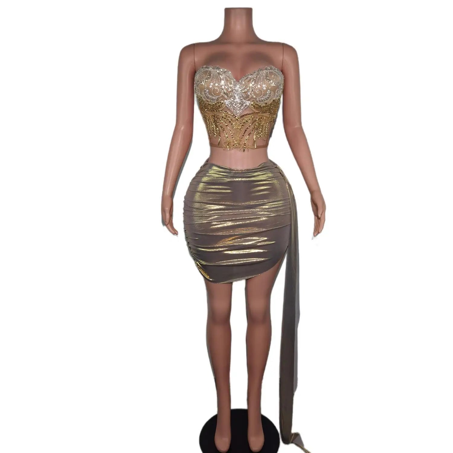 2024 Sexy Gold Bandage Short 2 Piece Evening Dress