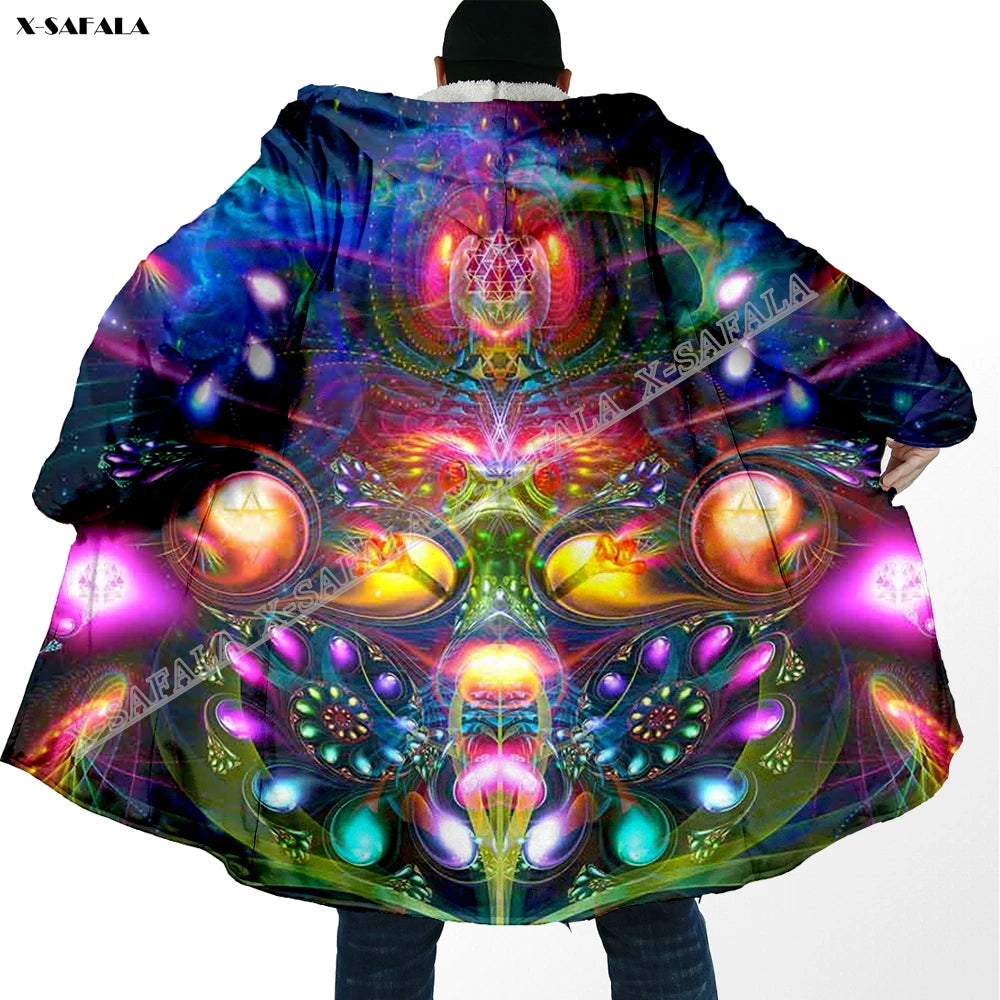 Psychedelic hooded Fleece Lined Cloak