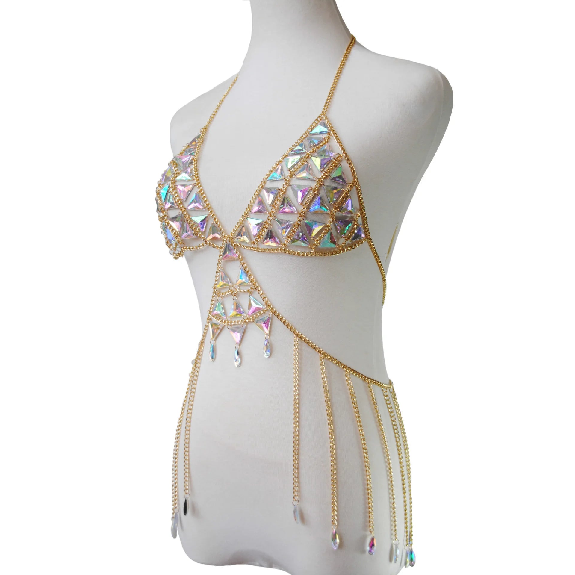 Acrylic Gems Sequin Rave Chain Bra