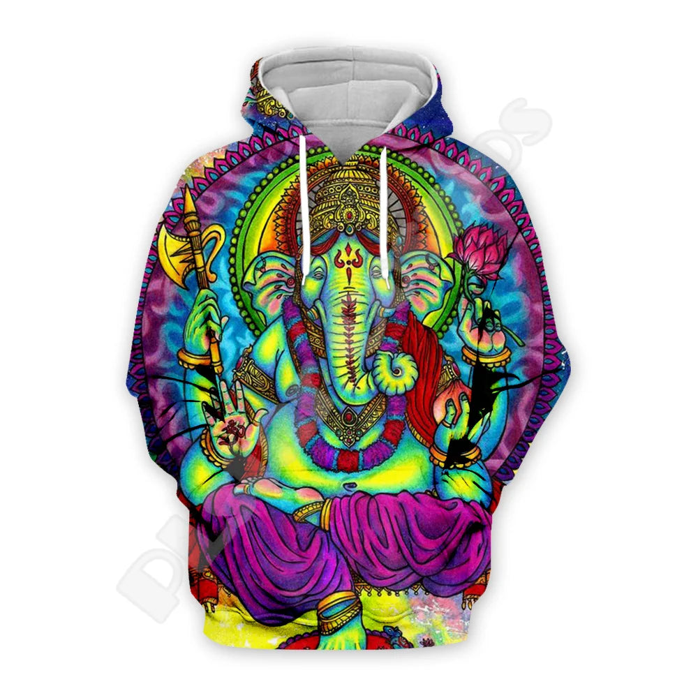 Trippy Buddha Elephant Pullover Hoodie