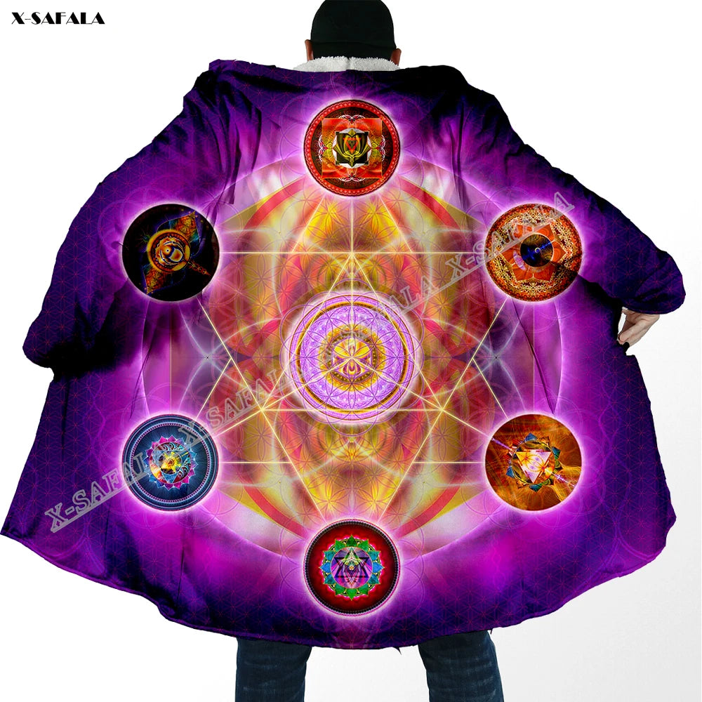 Psychedelic hooded Fleece Lined Cloak