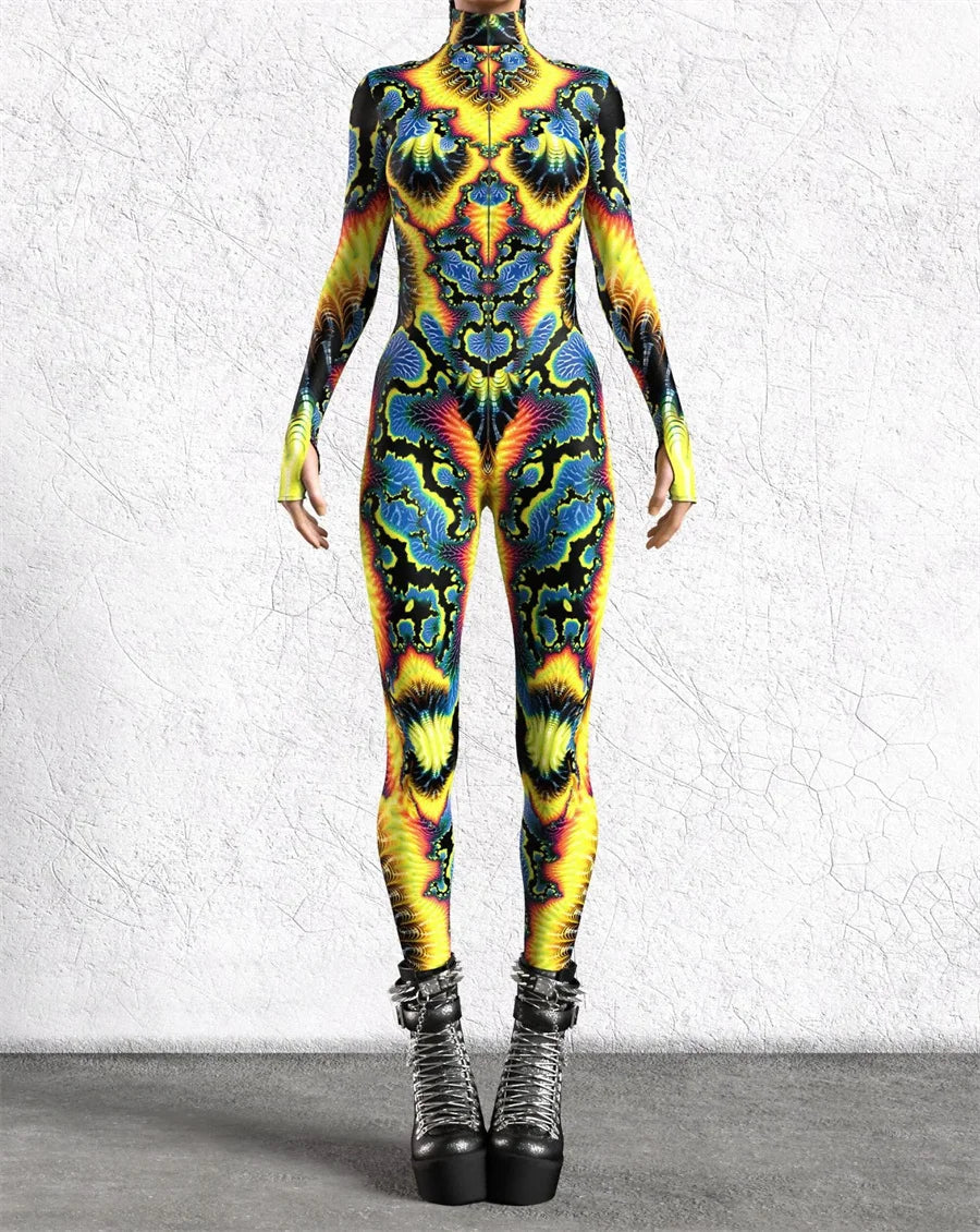 Gilded-Goddess Full-Body Rave Bodysuit