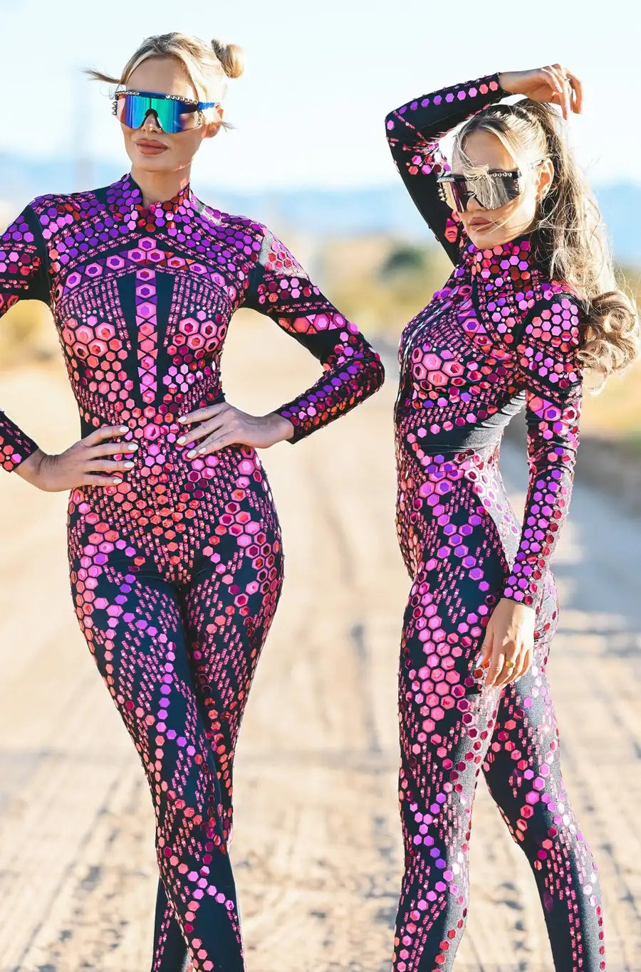 Sequin Long Sleeve Full-Body Rave Bodysuit