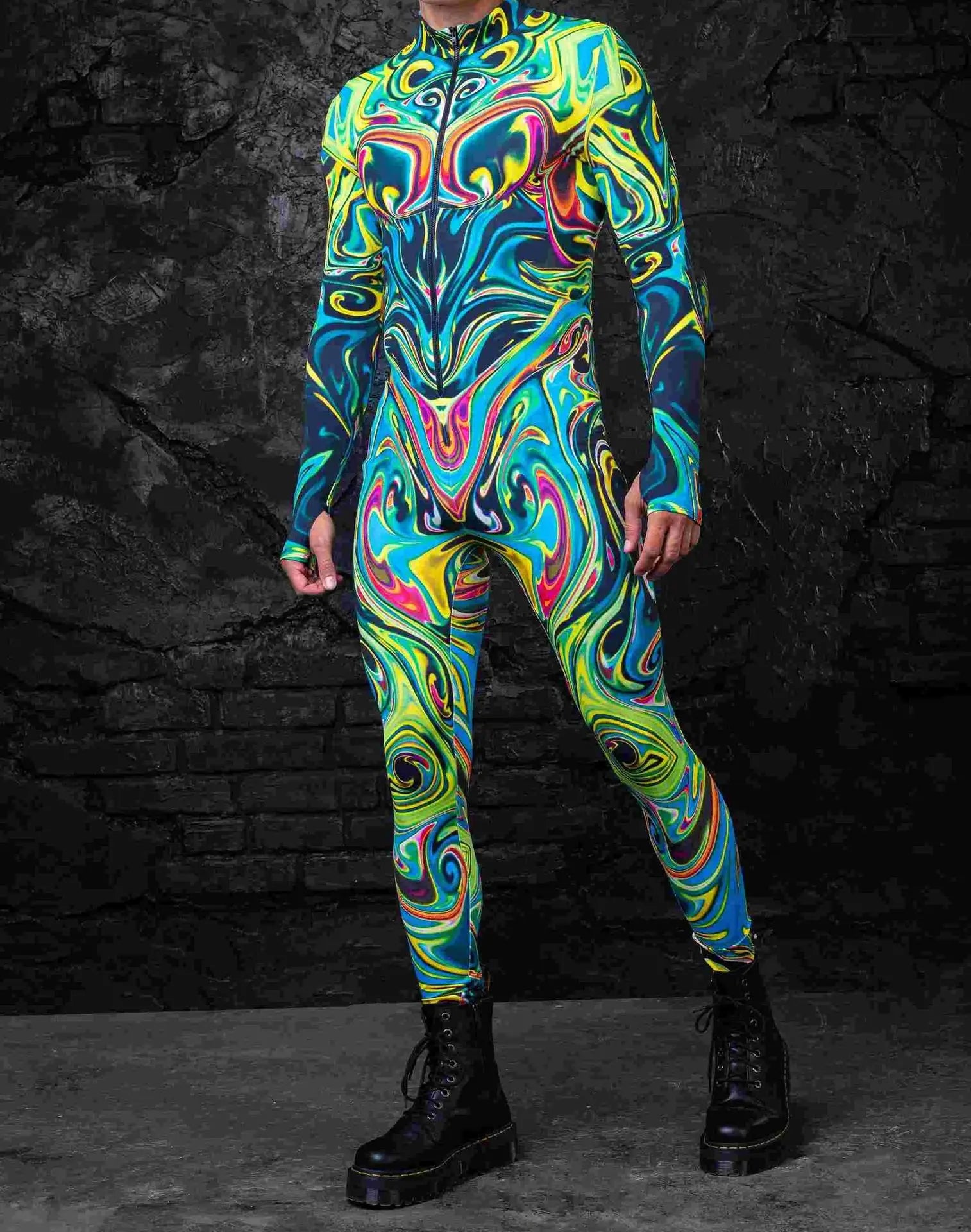 Psyche-Sleek Full-Body Rave Bodysuit Mens