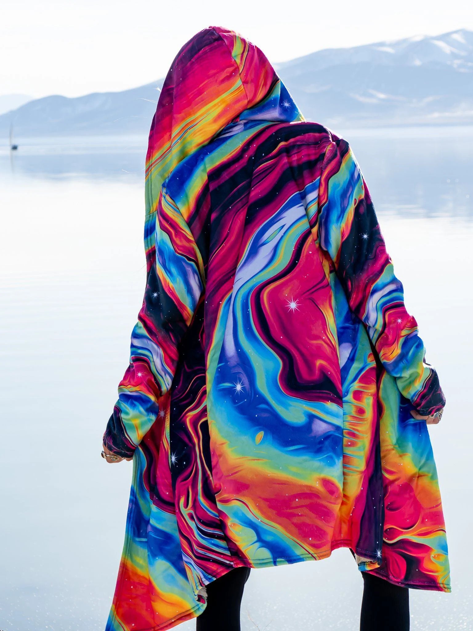 Psychedelic hooded Fleece Lined Cloak