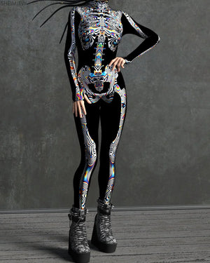 Colorful Skeleton Full-Body Rave Bodysuit