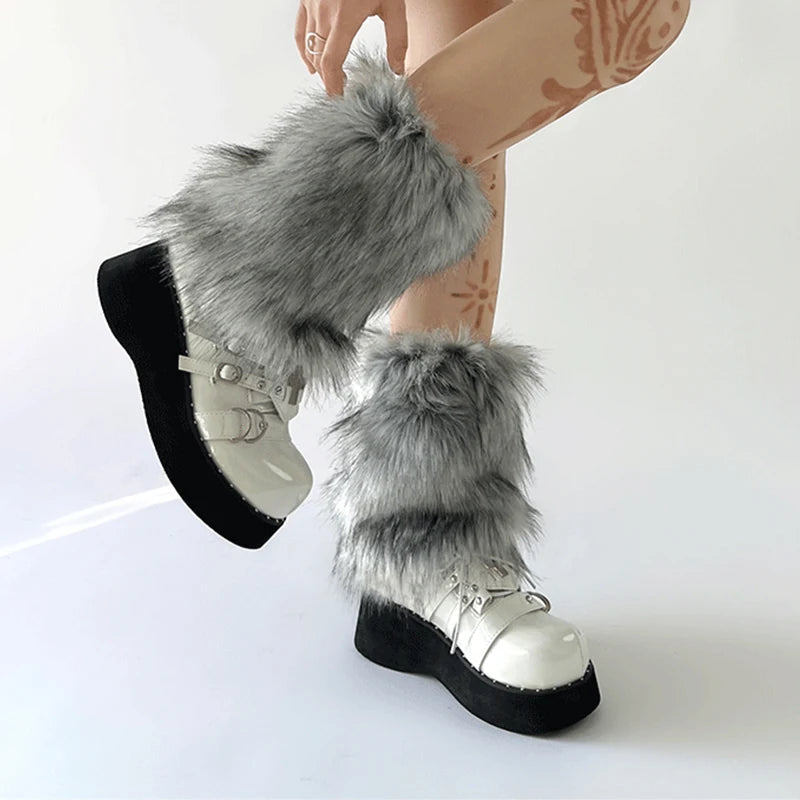 Gray Faux Fur Leg Rave Fluffies