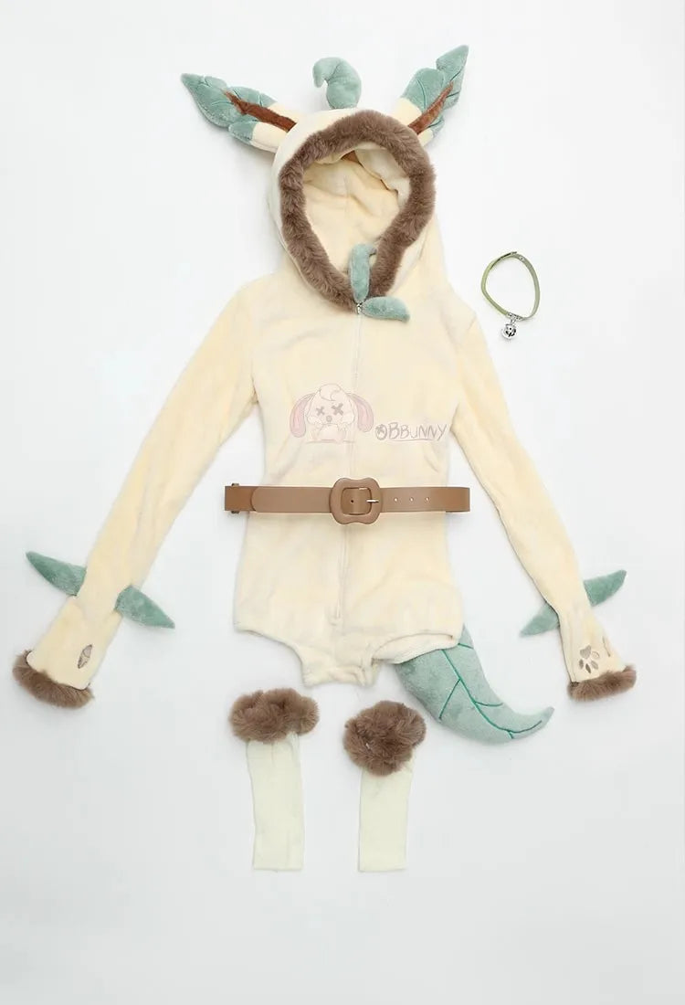 Leafeon Plush Hooded Rave Romper