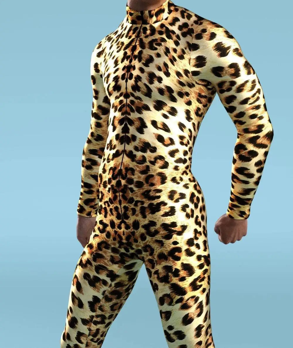 Leopard-Luxe Full-Body Rave Bodysuit Mens