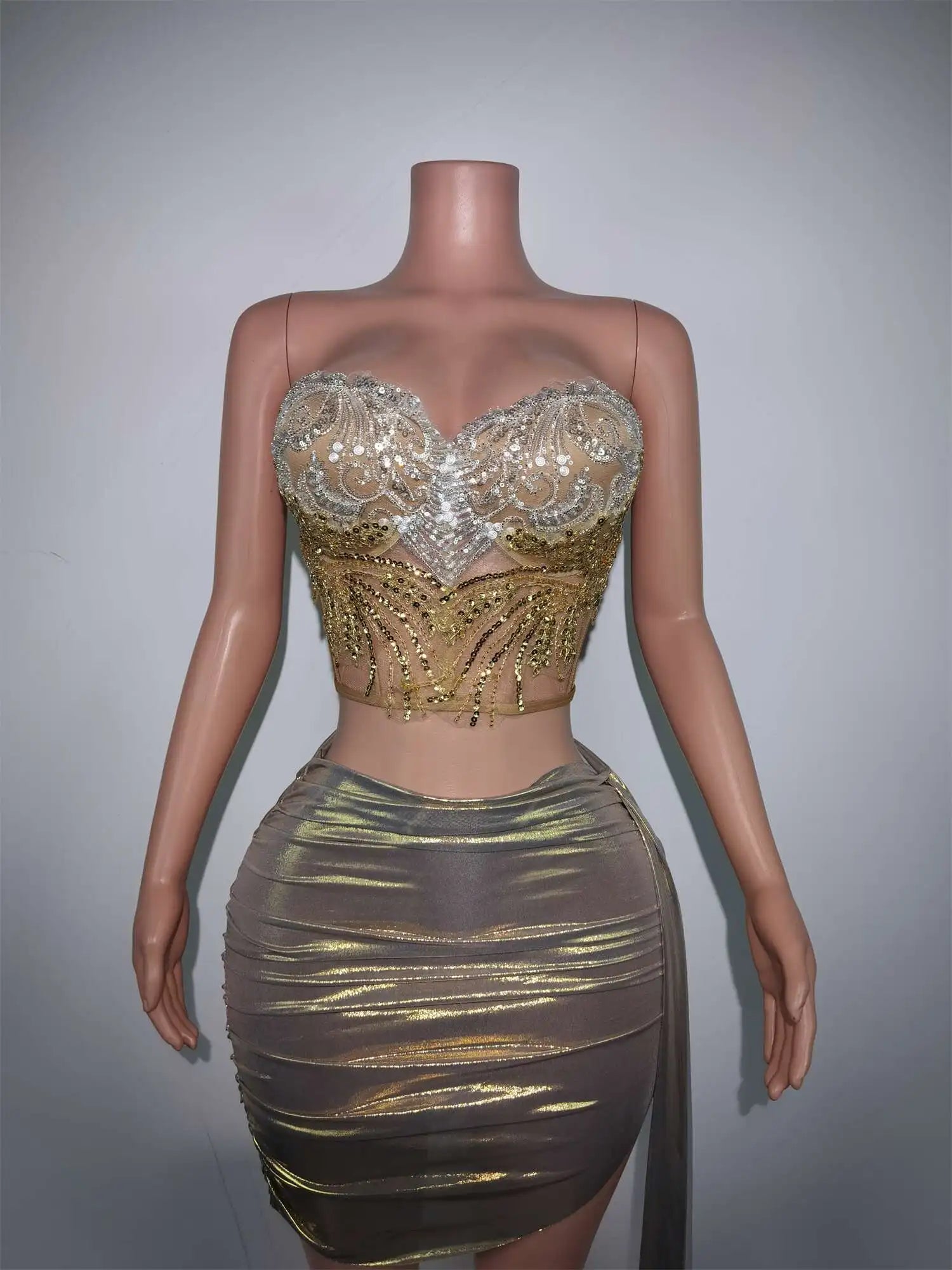 2024 Sexy Gold Bandage Short 2 Piece Evening Dress