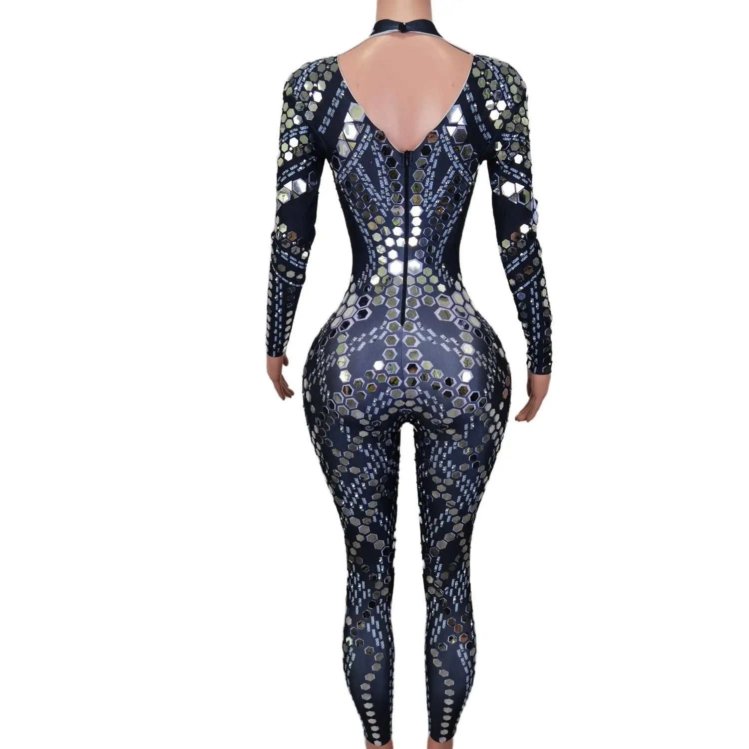 Sequin Long Sleeve Full-Body Rave Bodysuit