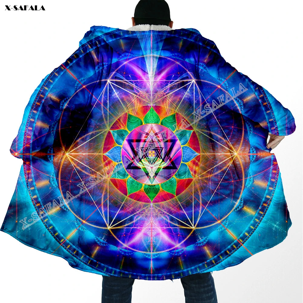 Psychedelic hooded Fleece Lined Cloak