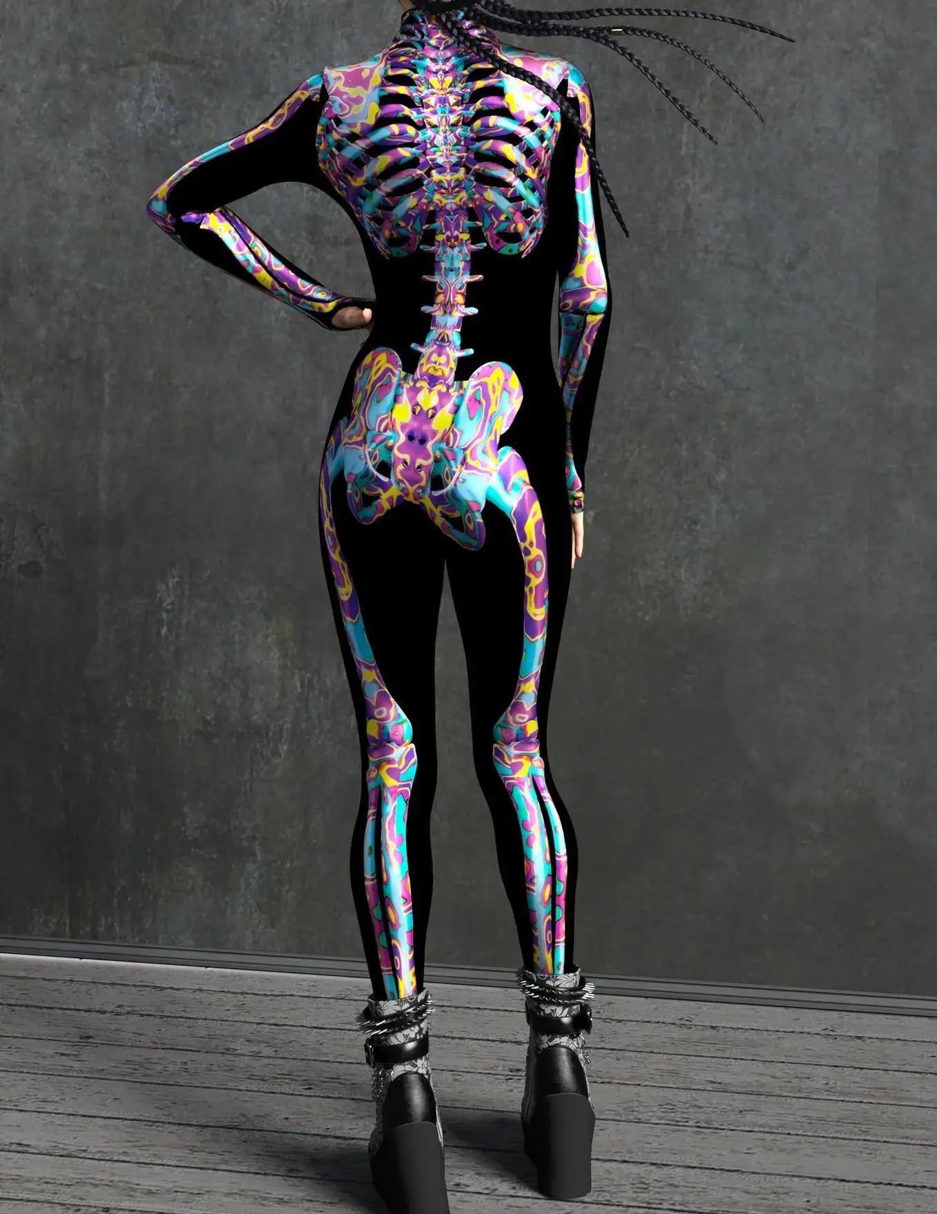 Colorful Skeleton Full-Body Rave Bodysuit