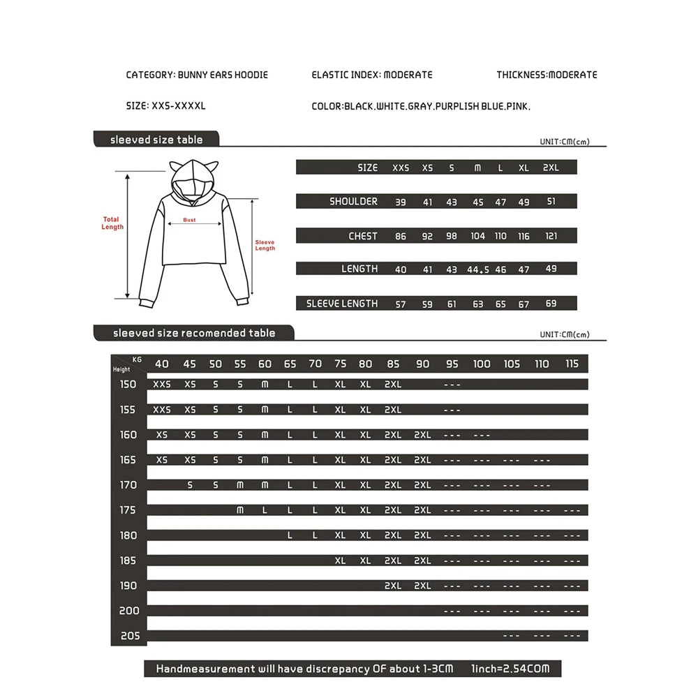 Excision Long Sleeve Crop Top Hoodie; With ears