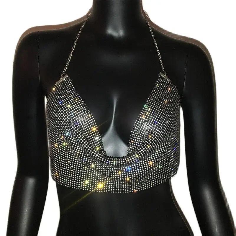 Rhinestone chic chain crop top