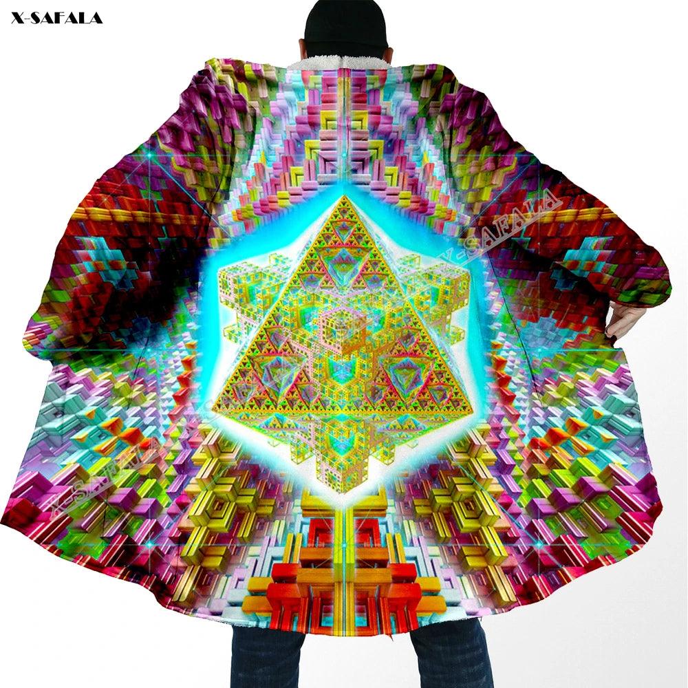 Psychedelic hooded Fleece Lined Cloak