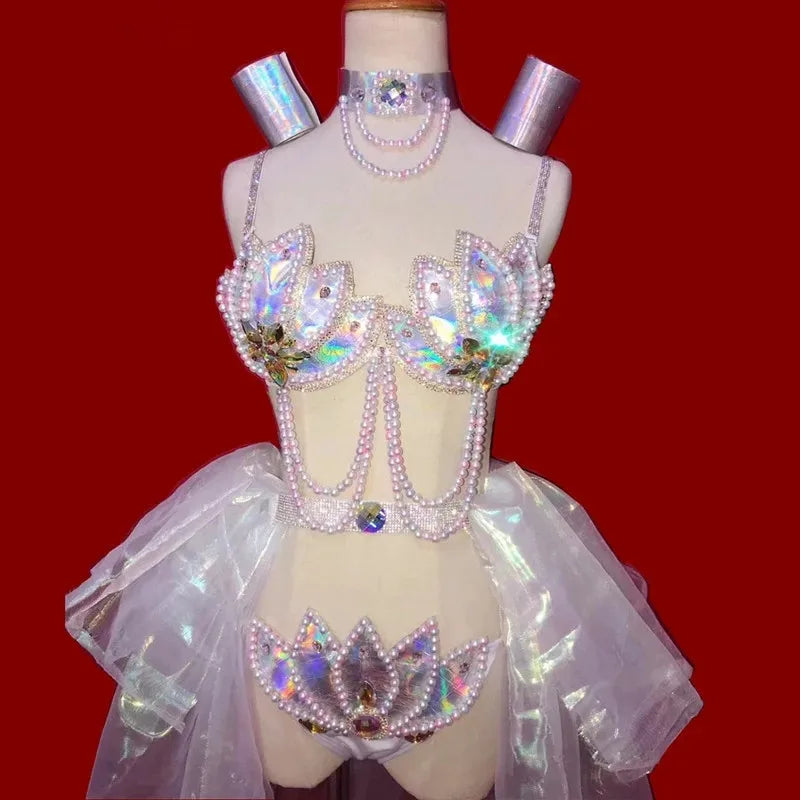 Ocean Enchantment: Mermaid-Inspired Pearl & Rhinestone Rave Set