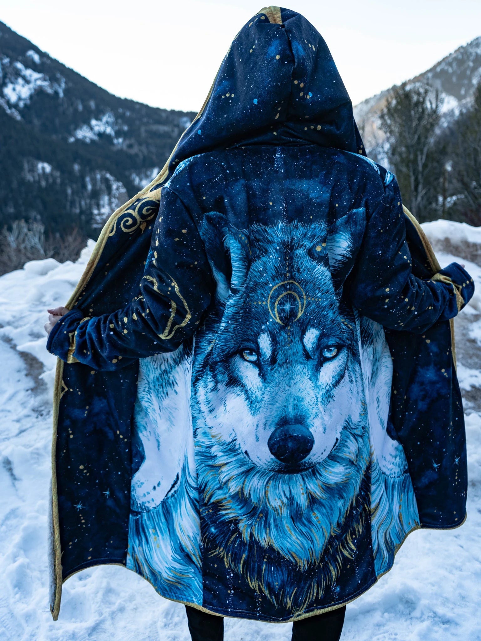 Psychedelic hooded Fleece Lined Cloak