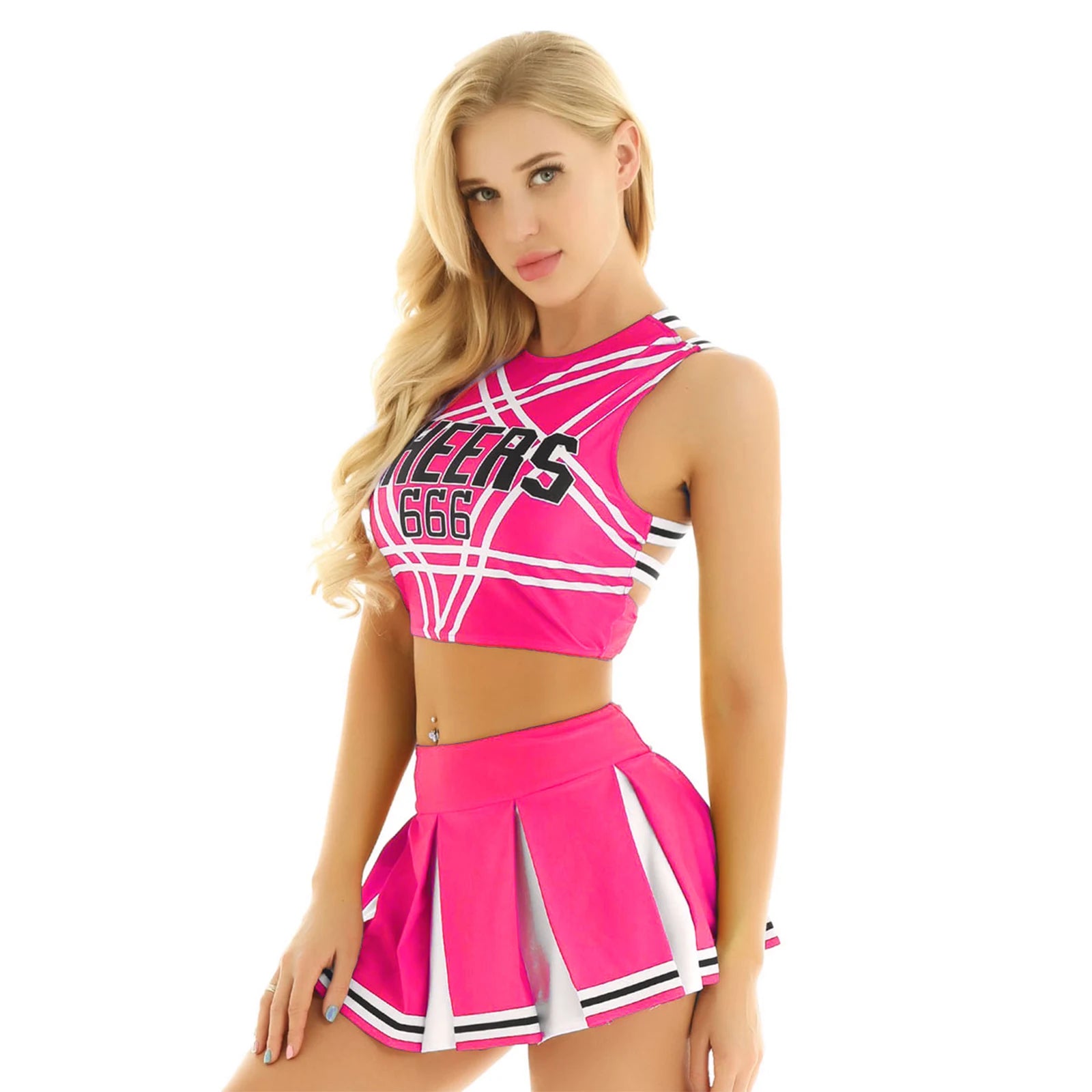 Sexy Cheerleader Costume Crop Tank Top with Mini Pleated Skirt