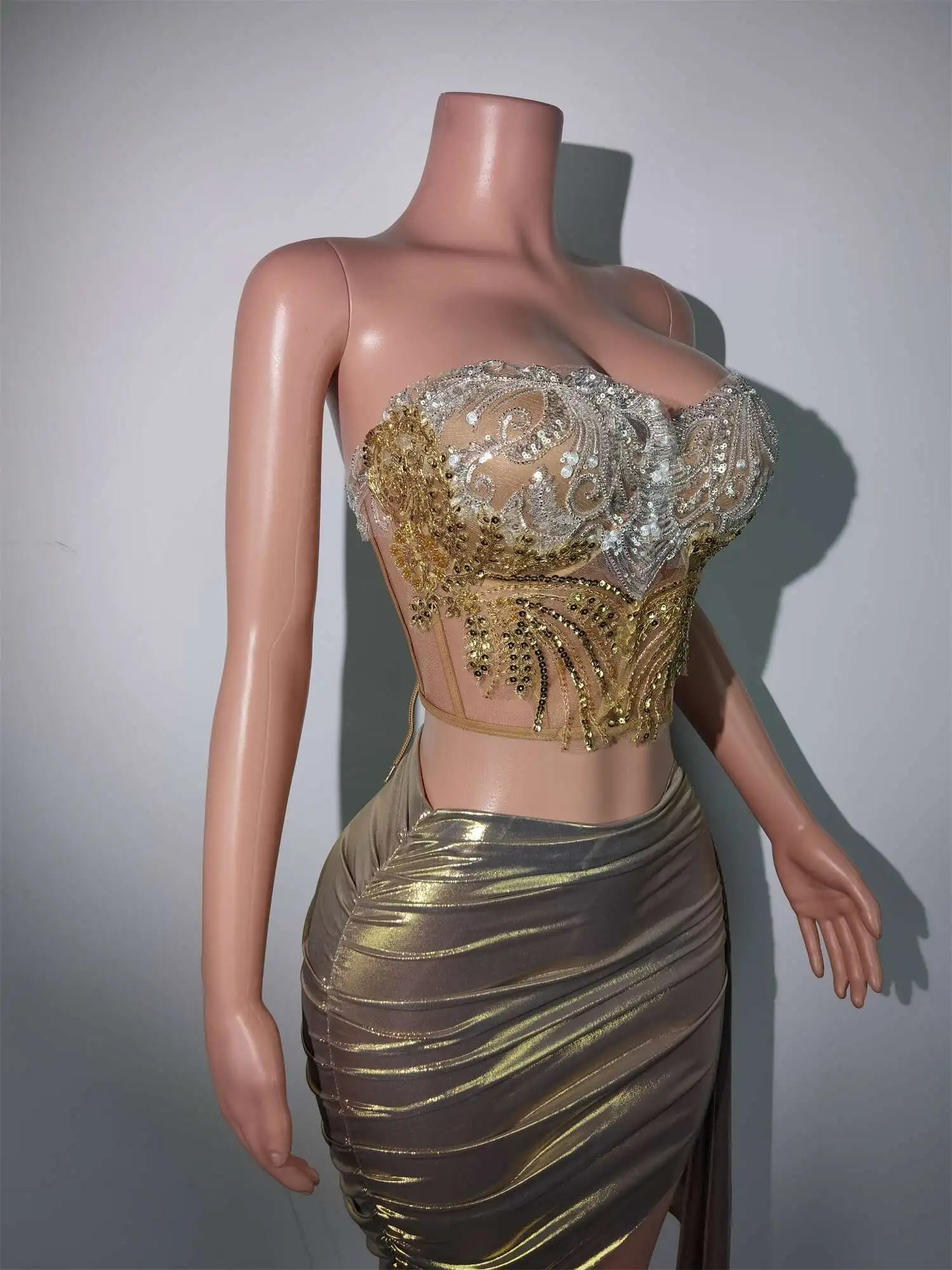 2024 Sexy Gold Bandage Short 2 Piece Evening Dress