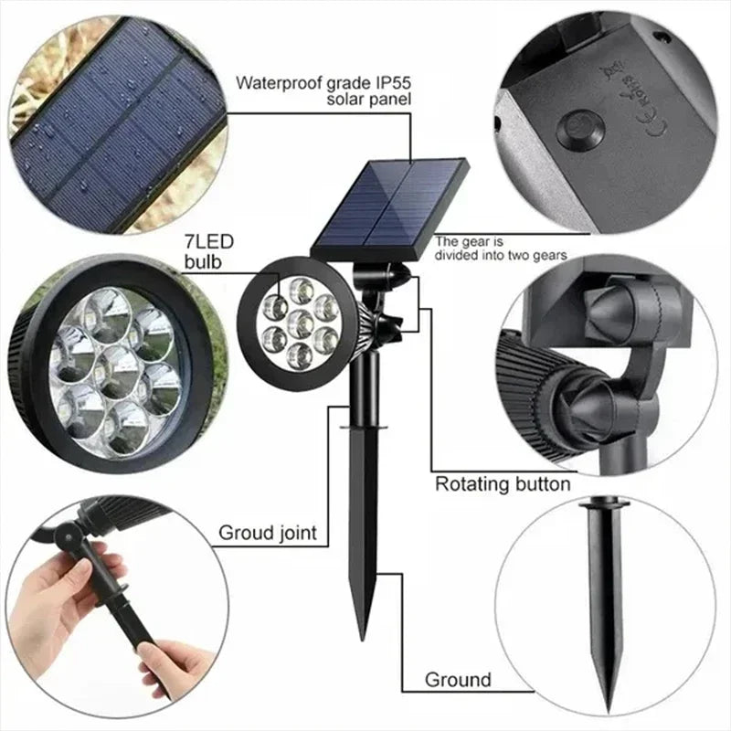 2Pcs 7 LED Solar Powered outdoor light