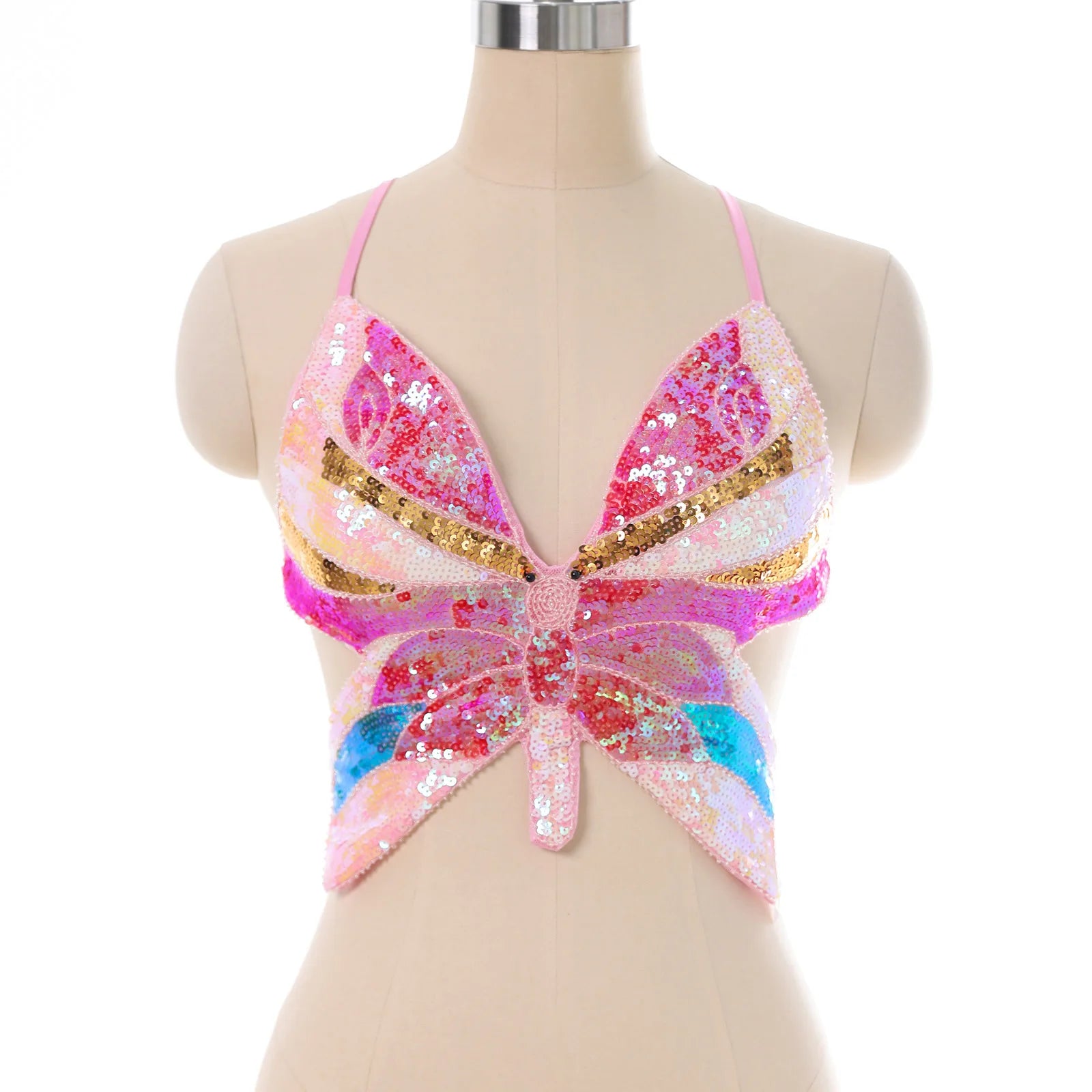 Beautiful Butterfly Sequin Backless Rave Top