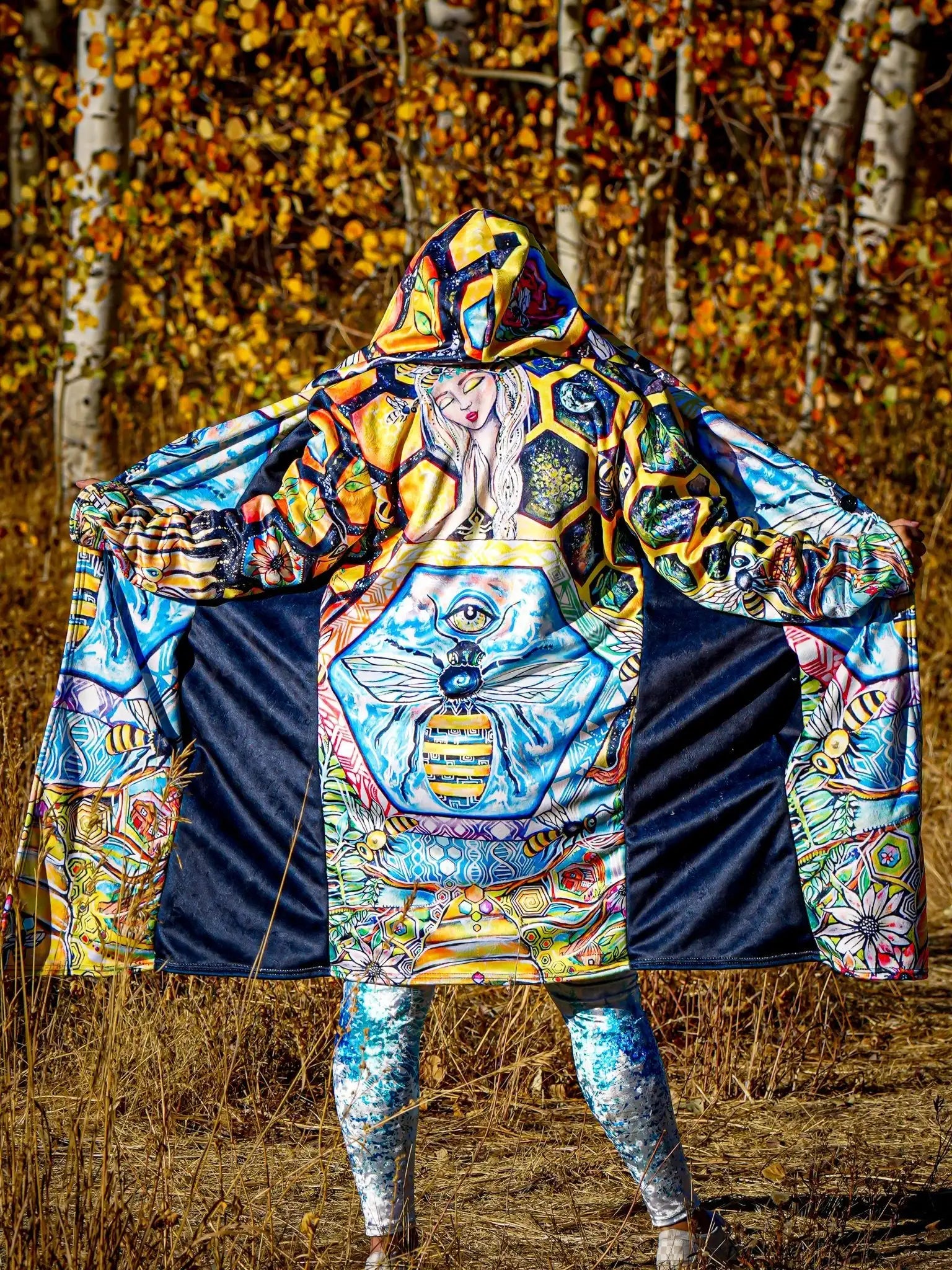 Psychedelic hooded Fleece Lined Cloak