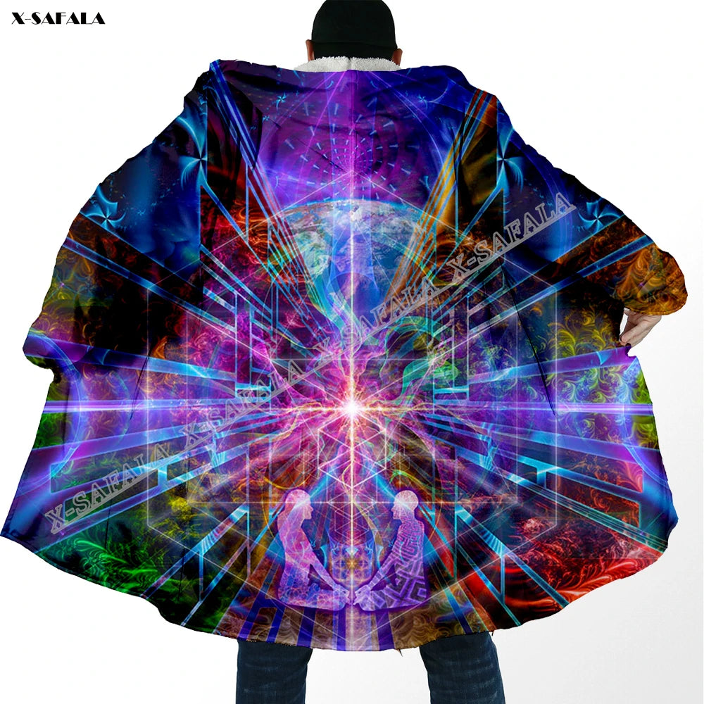 Psychedelic hooded Fleece Lined Cloak