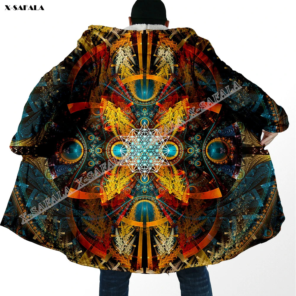 Psychedelic hooded Fleece Lined Cloak