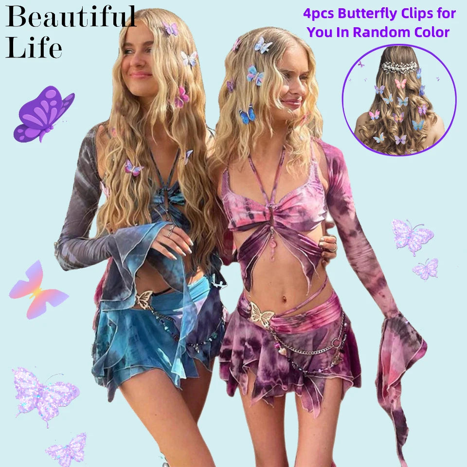 Mesh Butterfly 3 Piece Rave Outfit Set