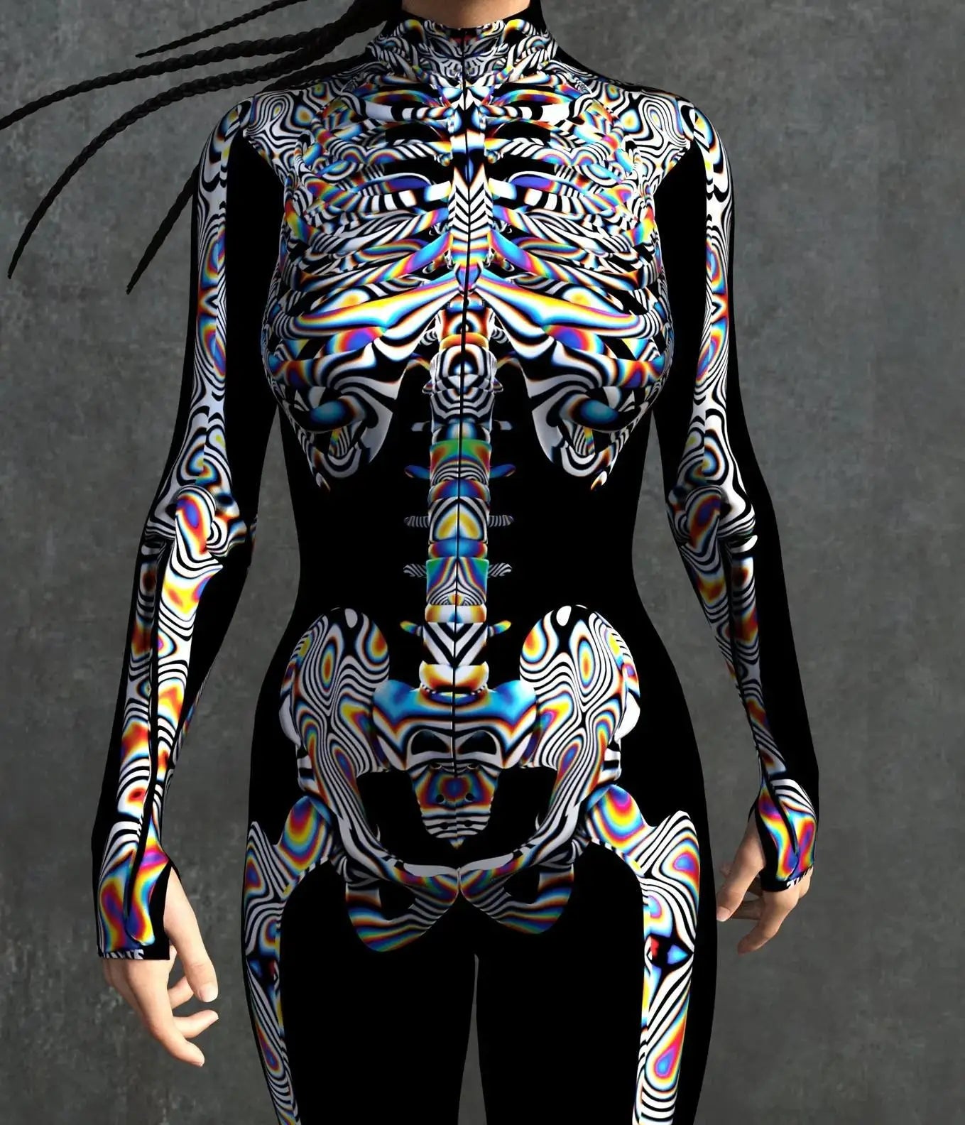 Colorful Skeleton Full-Body Rave Bodysuit