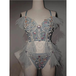 Glamorous Rhinestone Pearl  Rave Outfit