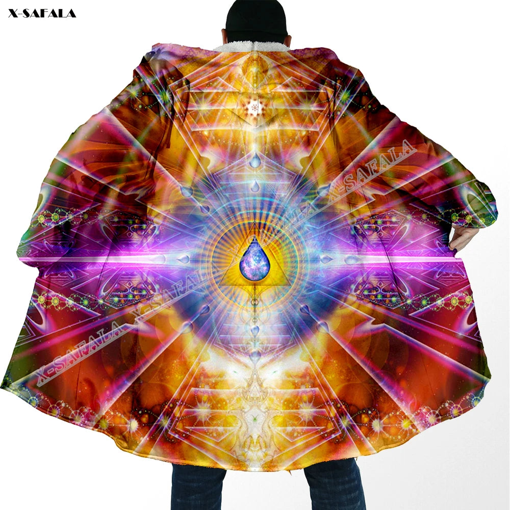 Psychedelic hooded Fleece Lined Cloak