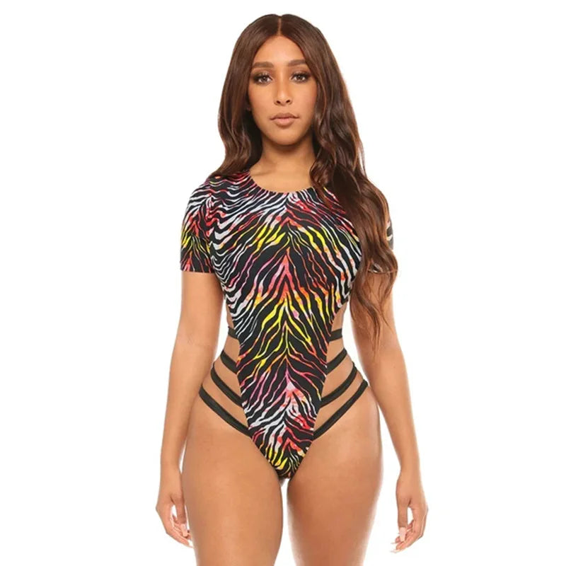 Wild-Side Sexy High-cut Rave Bodysuit 