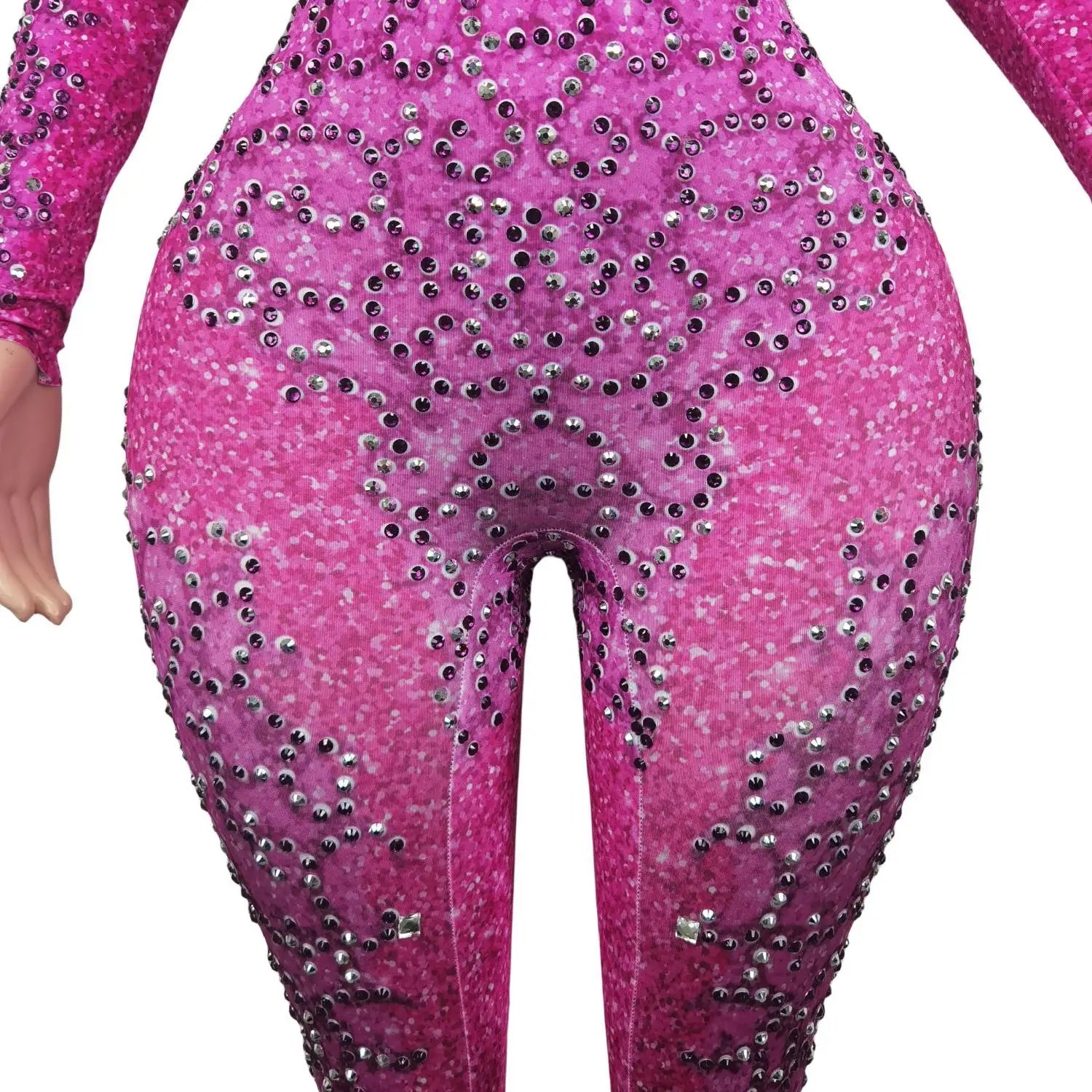 Sexy Pink High Necked and Backless One Piece Bodysuit