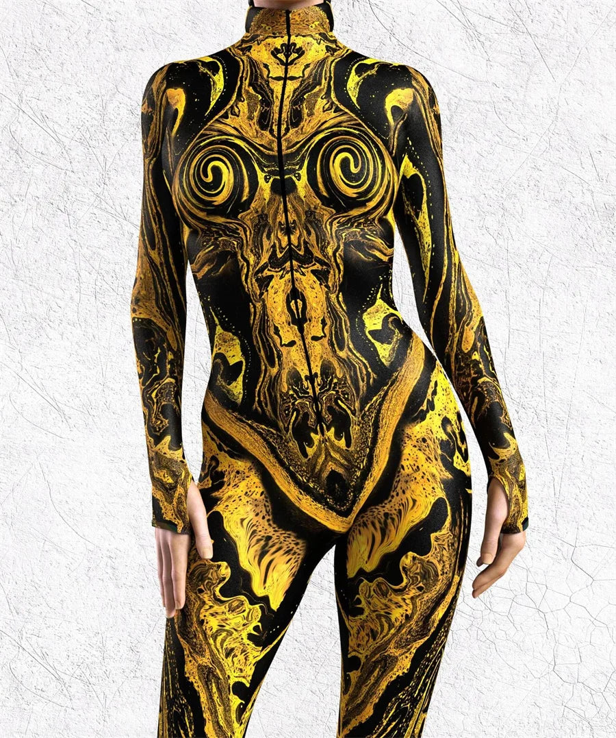 Solar-Silhouette Full-Body Rave Bodysuit