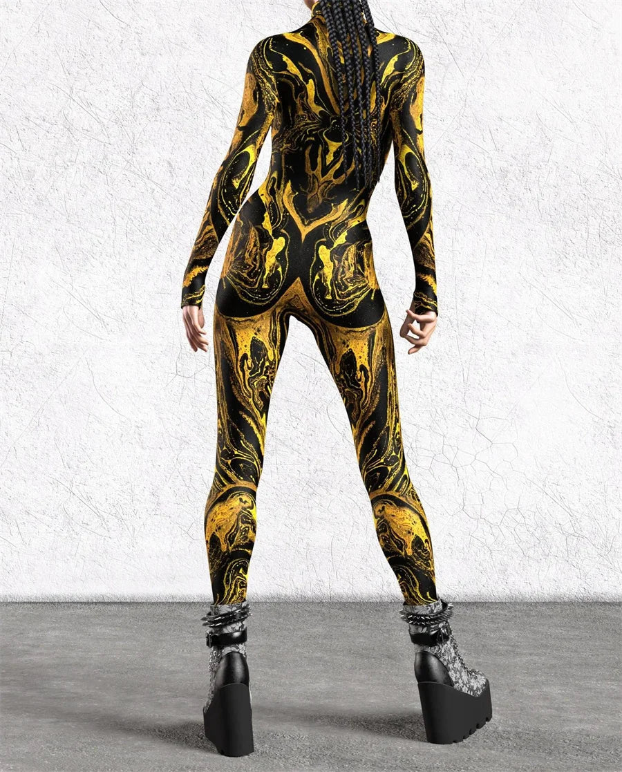 Solar-Silhouette Full-Body Rave Bodysuit