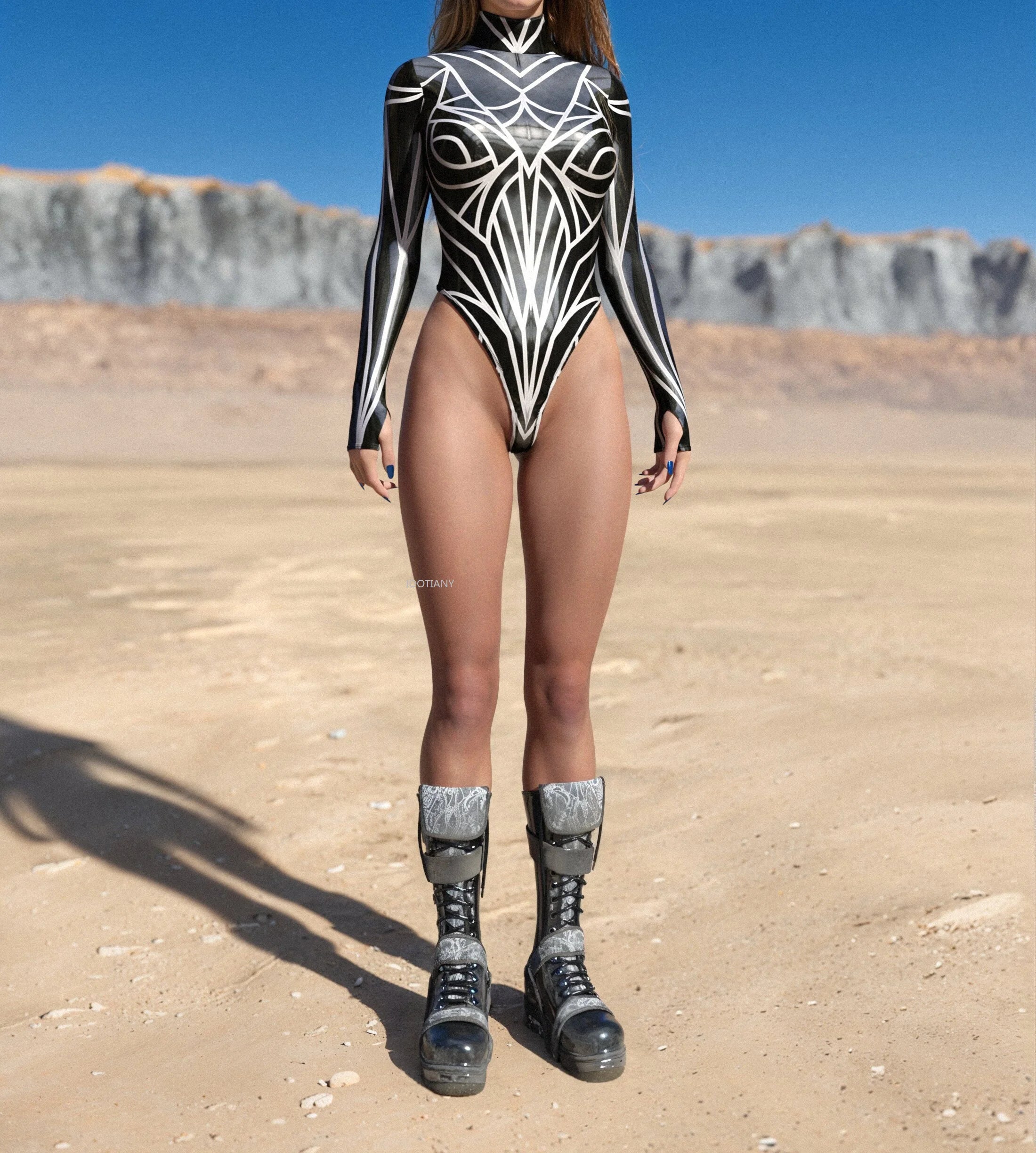 Monochrome Chic High cut Rave Bodysuit 