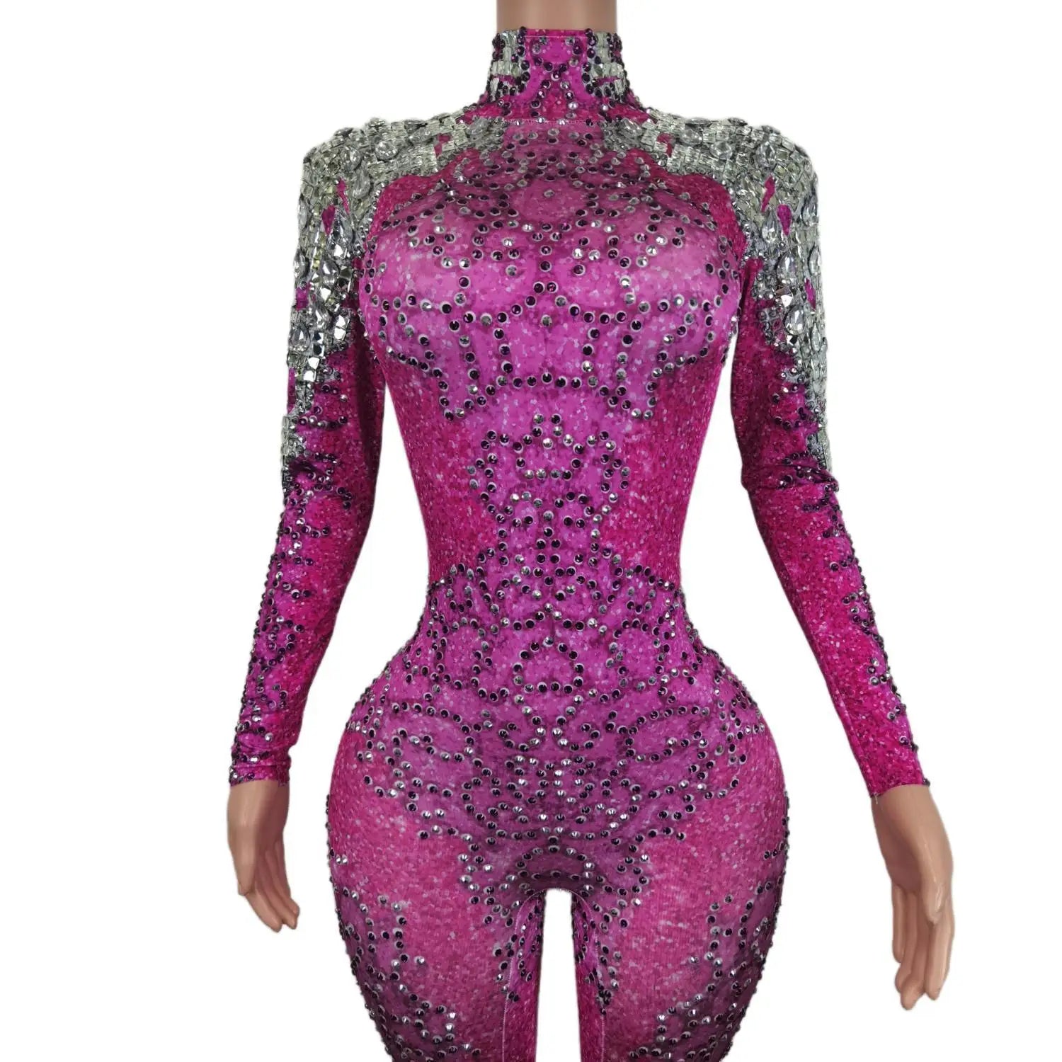 Sexy Pink High Necked and Backless One Piece Bodysuit